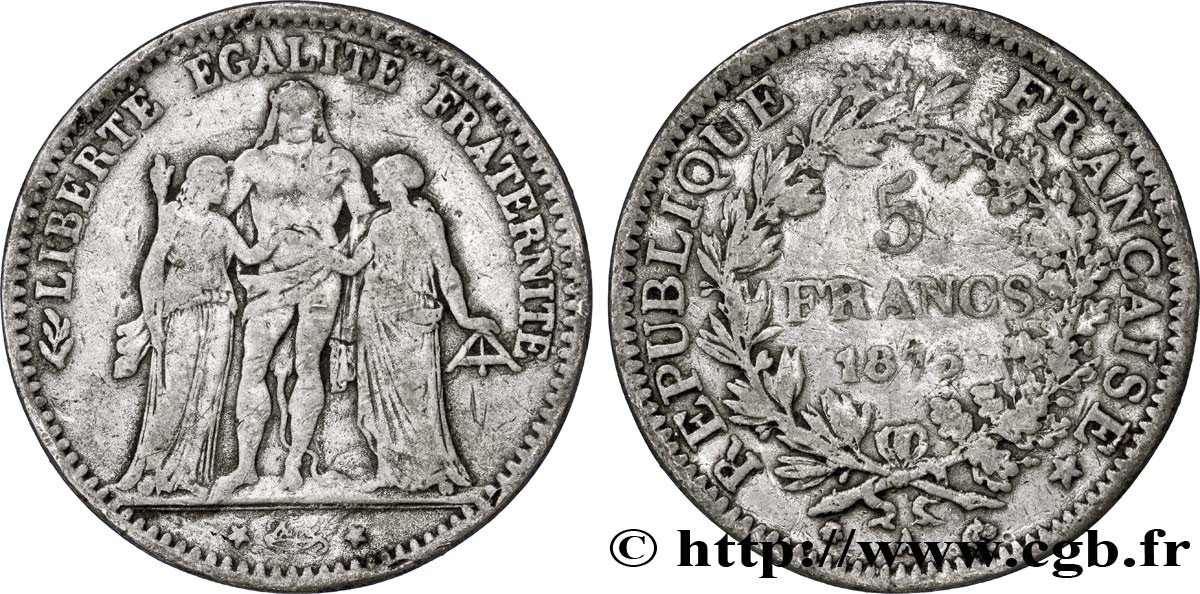 Faux de 5 francs Hercule 1875 Paris F.334/14 var. BB40 