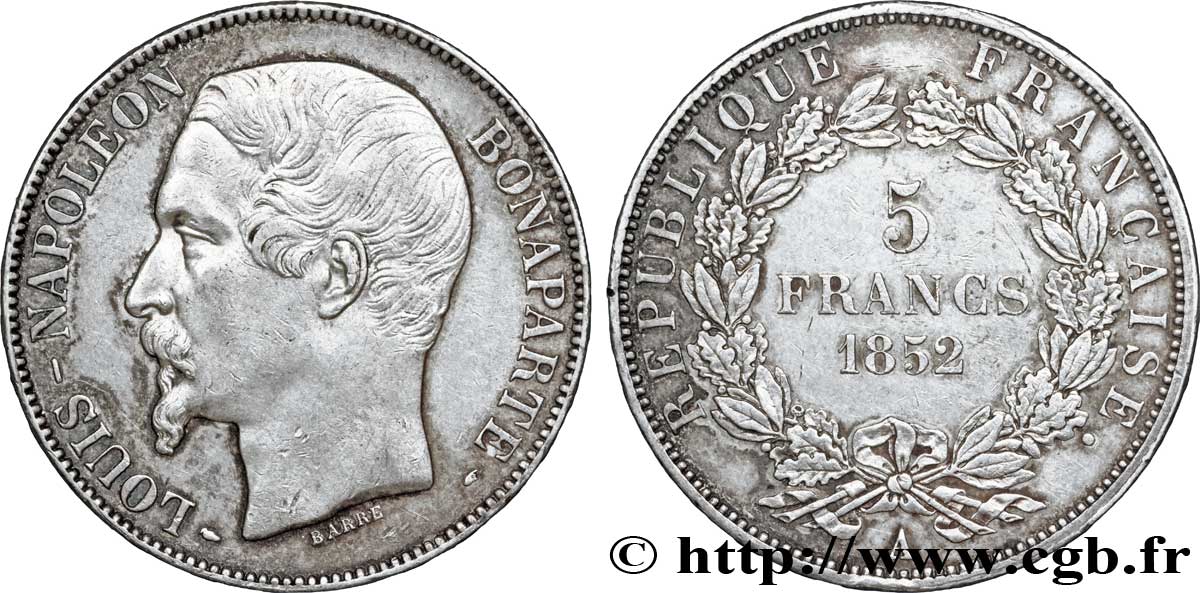 5 francs Louis-Napoléon, 1er type 1852 Paris F.329/1 MBC52 
