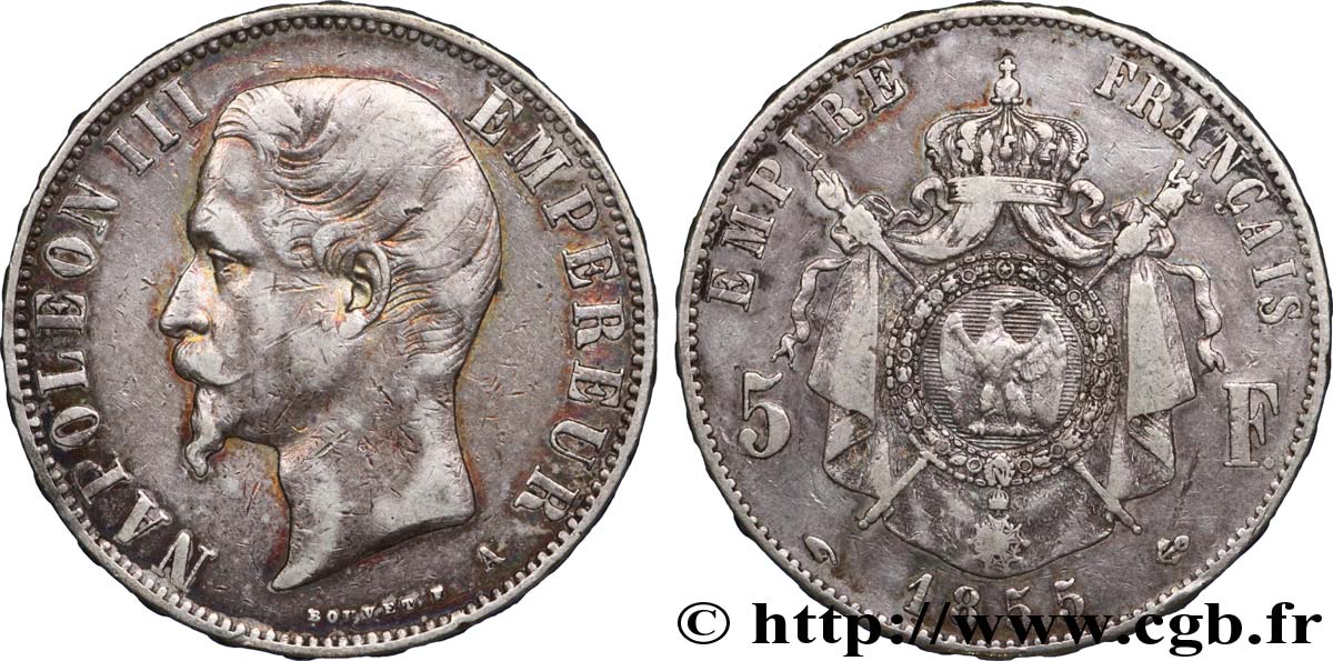 5 francs Napoléon III, tête nue 1855 Paris F.330/3 TTB40 