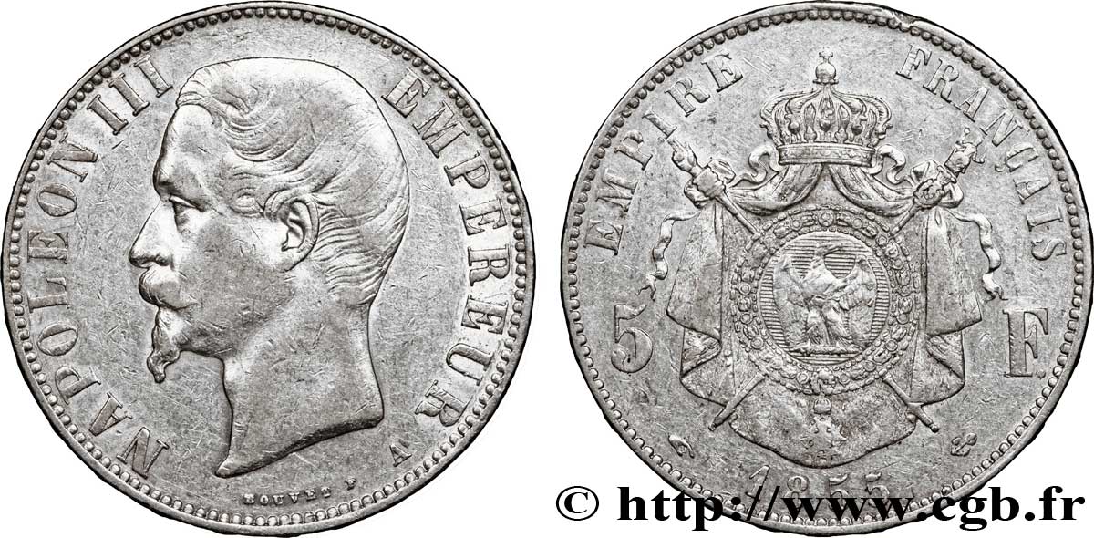 5 francs Napoléon III, tête nue 1855 Paris F.330/3 TTB45 