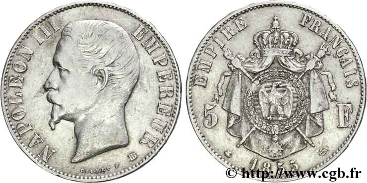 5 francs Napoléon III, tête nue 1855 Strasbourg F.330/4 MBC40 