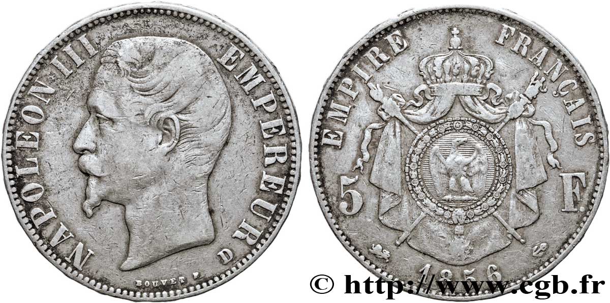 5 francs Napoléon III, tête nue 1856 Lyon F.330/9 MB35 