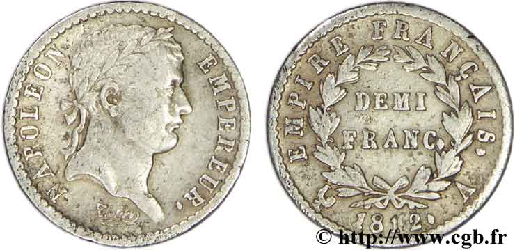 Demi-franc Napoléon Ier tête laurée, Empire français 1812 Paris F.178/35 SS40 