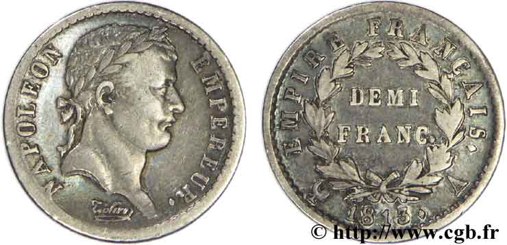 Demi-franc Napoléon Ier tête laurée, Empire français 1813 Paris F.178/49 BB40 