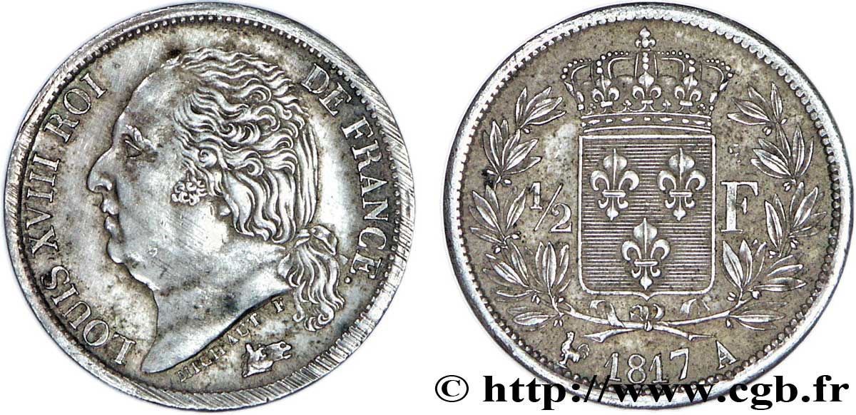 1/2 franc Louis XVIII 1817 Paris F.179/9 VZ60 