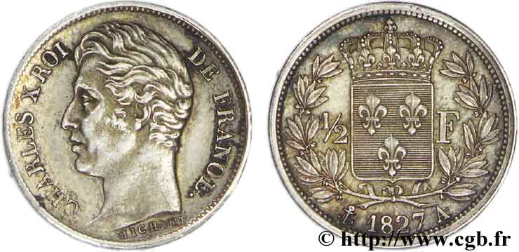 1/2 franc Charles X 1827 Paris F.180/13 SUP58 