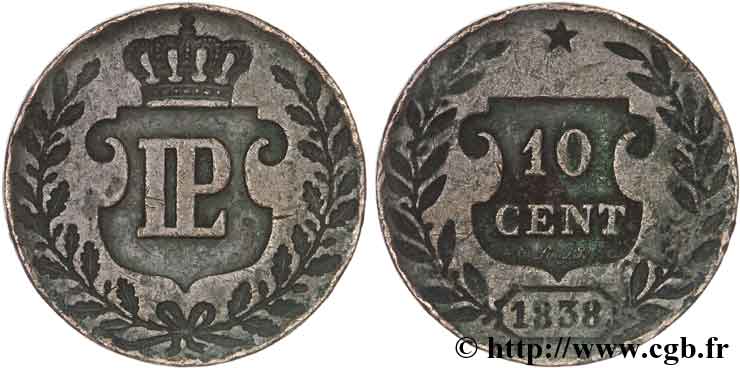 Essai de 10 centimes en bronze 1838  VG.2883 var. XF40 