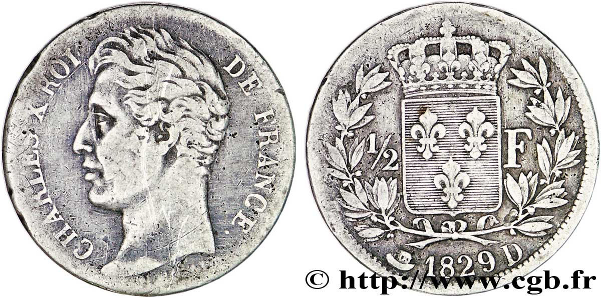 1/2 franc Charles X 1829 Lyon F.180/40 TB35 