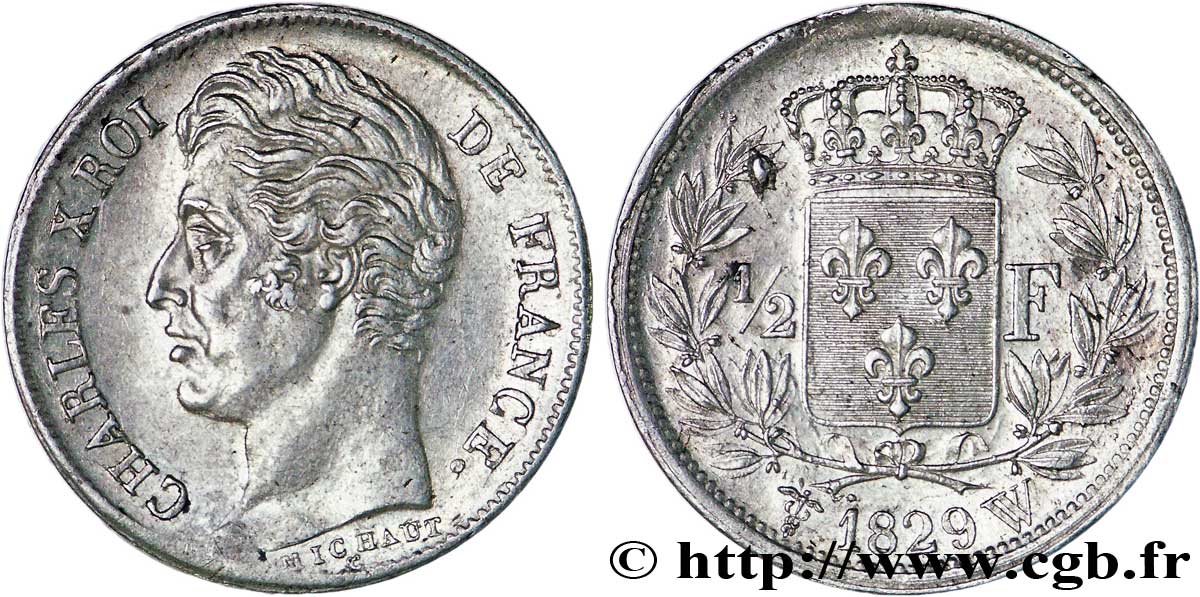 1/2 franc Charles X 1829 Lille F.180/49 SUP56 
