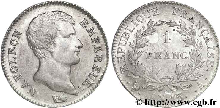 1 franc Napoléon Empereur, Calendrier révolutionnaire 1805 Paris F.201/13 TTB50 