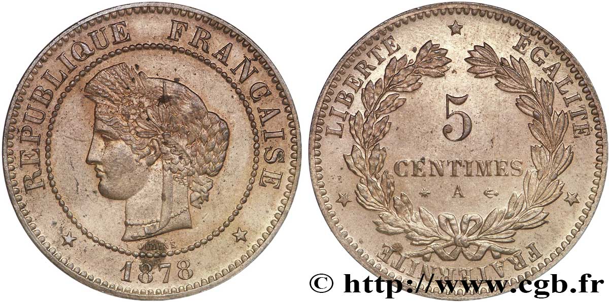 5 centimes Cérès 1878 Paris F.118/17 AU58 