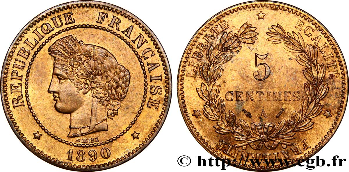 5 centimes Cérès 1890 Paris F.118/32 MS60 