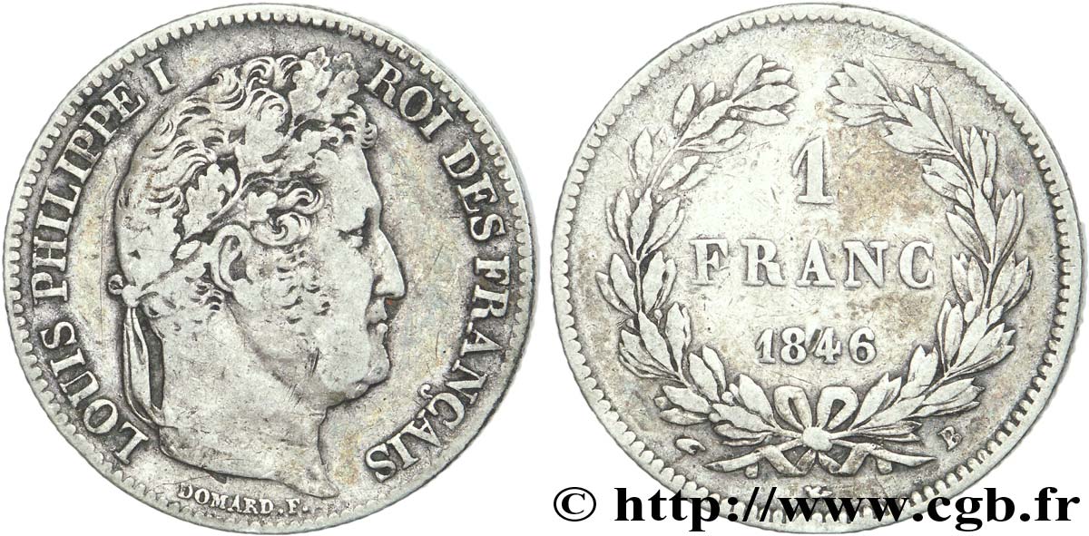 1 franc Louis-Philippe, couronne de chêne 1846 Rouen F.210/106 VF33 