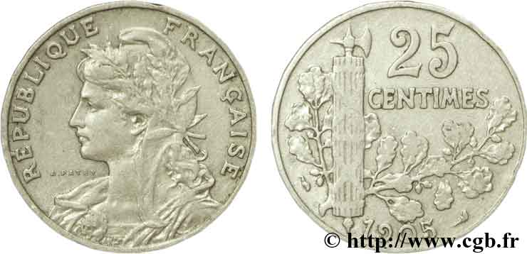 25 centimes Patey, 2e type 1905  F.169/3 TB30 