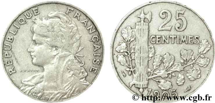 25 centimes Patey, 2e type 1905  F.169/3 TB15 