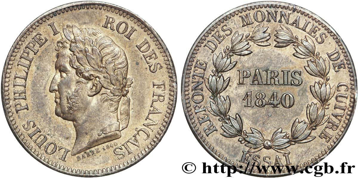 Refonte des monnaies de cuivre, essai au module de la 5 centimes, poids lourd 1840 Paris VG.2920  EBC58 