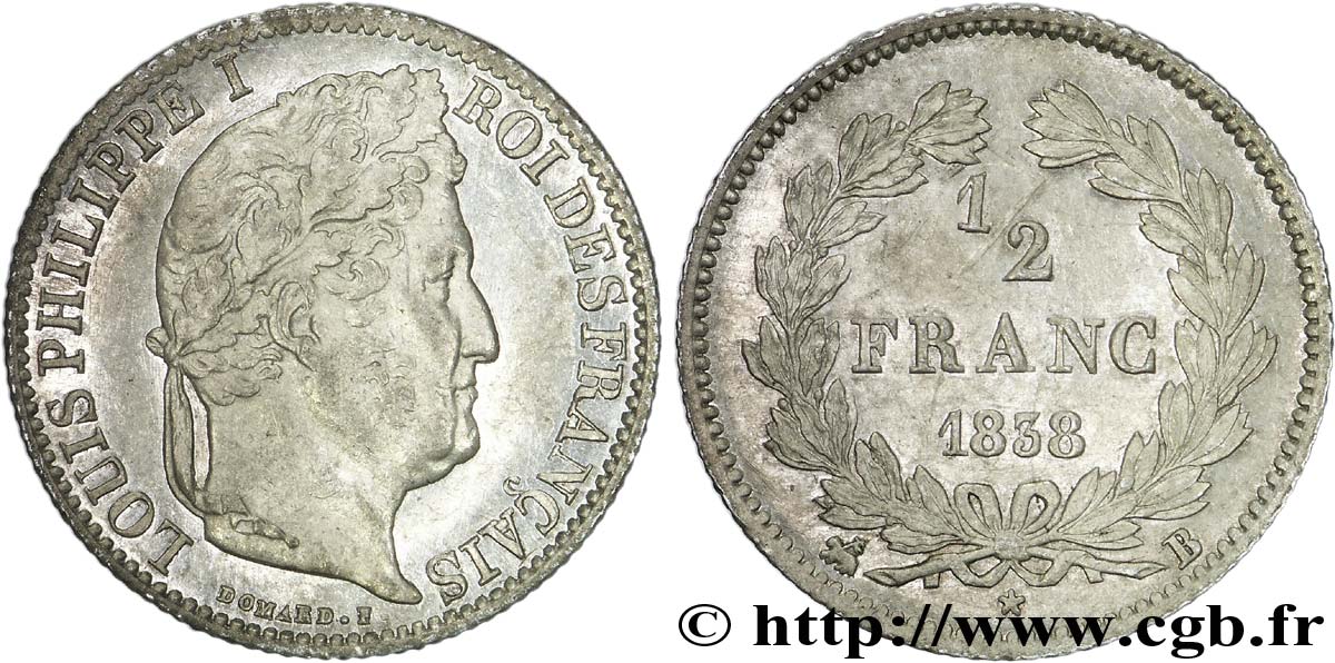 1/2 franc Louis-Philippe 1838 Rouen F.182/74 EBC58 