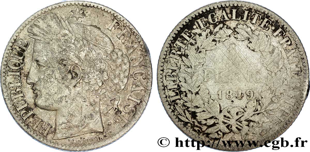 1 franc Cérès, IIe République 1849 Paris F.211/1 VF20 