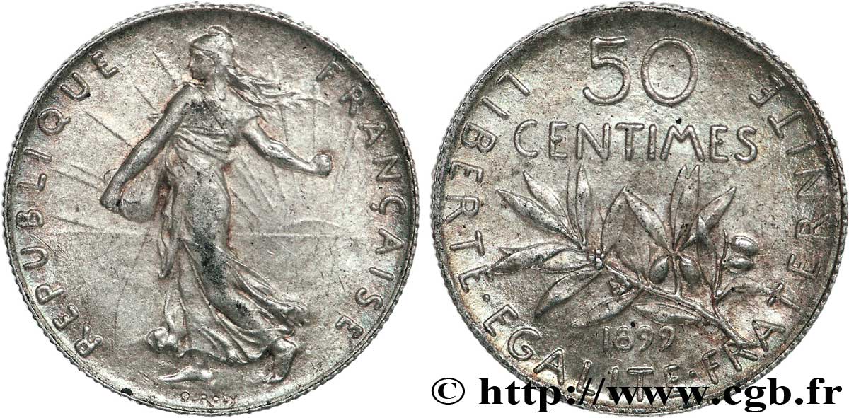 50 centimes Semeuse 1899  F.190/5 AU53 