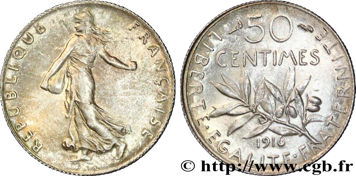 50 centimes Semeuse 1916  F.190/23 SPL63 