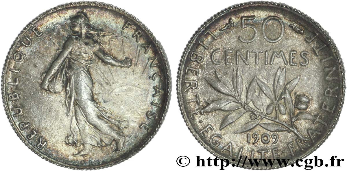 50 centimes Semeuse 1909  F.190/16 EBC60 