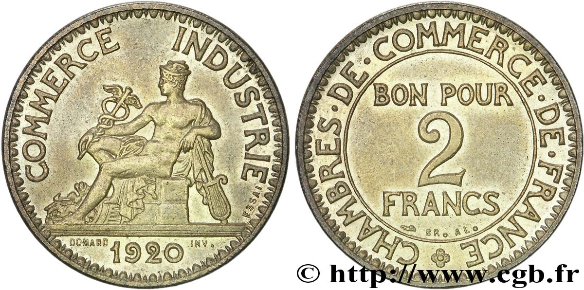 Essai-piéfort de 2 francs Chambre de Commerce 1920  F.267/1 var. SPL63 