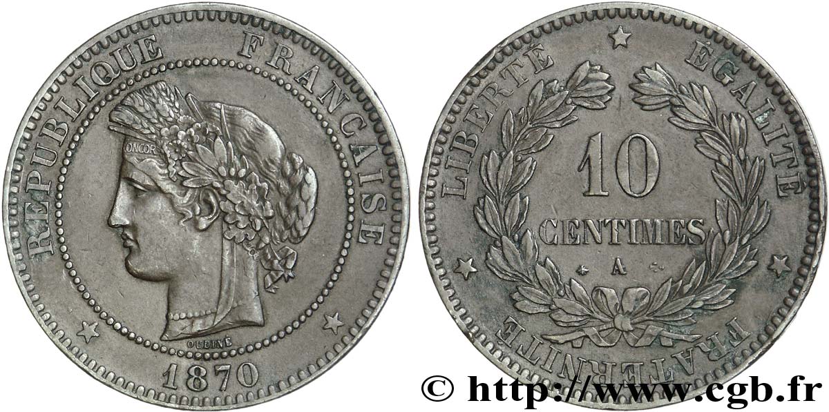 10 centimes Cérès 1870 Paris F.135/4 TTB48 