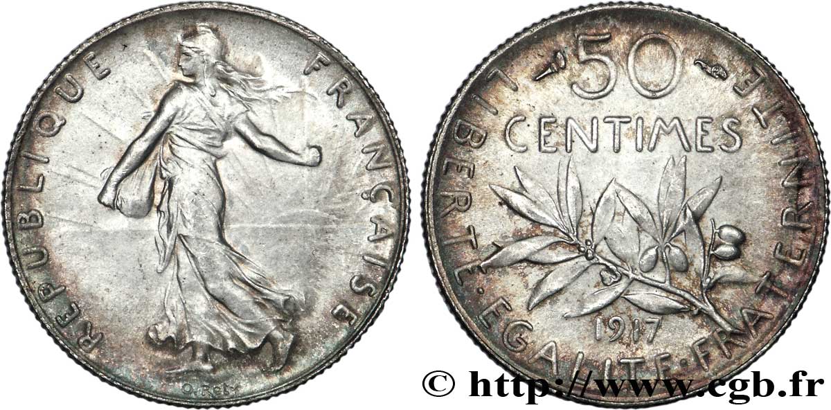 50 centimes Semeuse 1917  F.190/24 SPL63 