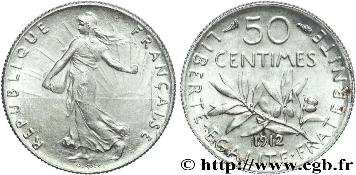 50 centimes Semeuse 1912  F.190/19 AU58 