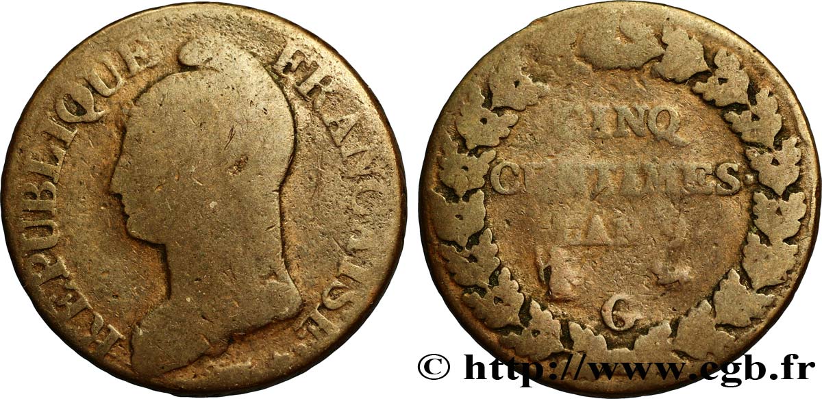 Cinq centimes Dupré, grand module 1801 Genève F.115/158 RC6 