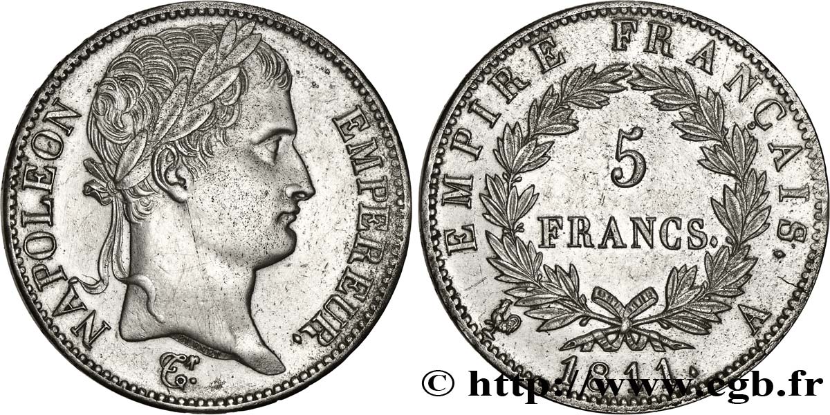 5 francs Napoléon Empereur, Empire français 1811 Paris F.307/27 AU54 