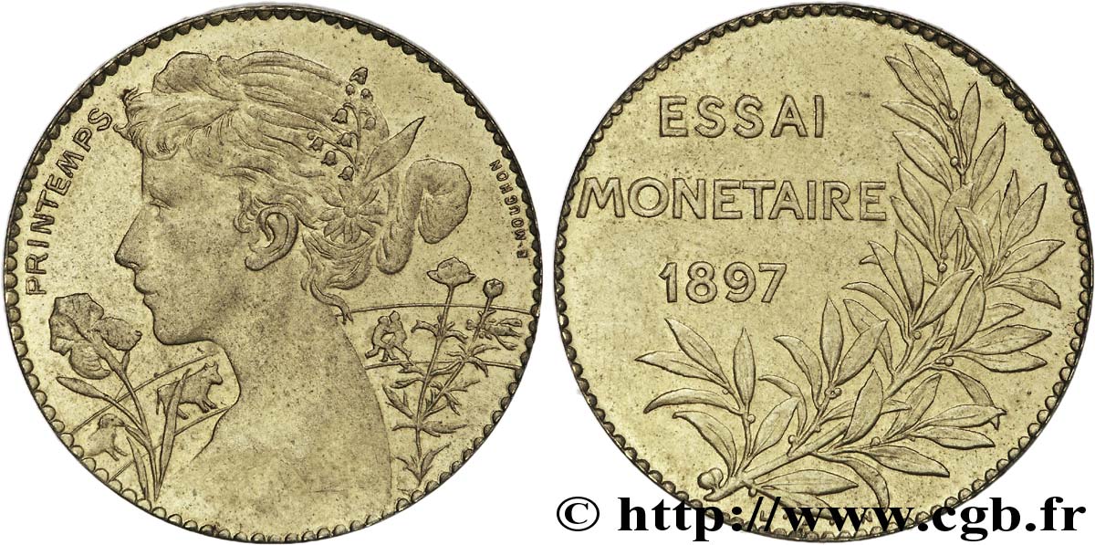 Essai monétaire Br-Al, le Printemps, module de 5 centimes, sans poinçon sur la tranche 1897  VG.4297  VZ58 