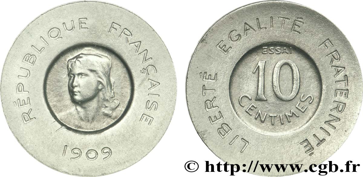 Essai de 10 centimes Rude 1909 Paris VG.4637  SUP58 