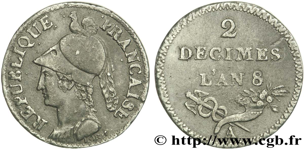 Essai de 2 décimes de Lorthior en billon 1800 Paris VG.831  TTB45 