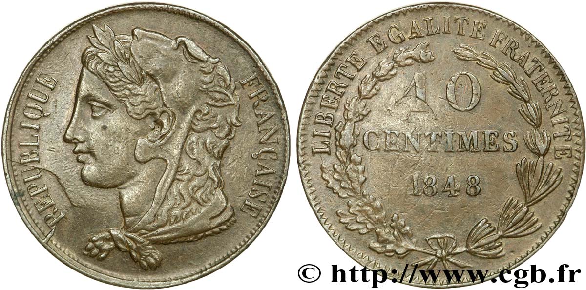 Concours de 10 centimes, essai de Gayrard, deuxième concours, frappe médaille 1848 Paris VG.3163 var. AU53 