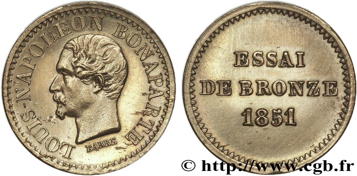 Essai de bronze au module de un centime, Louis-Napoléon Bonaparte 1851 Paris VG.3297  EBC 