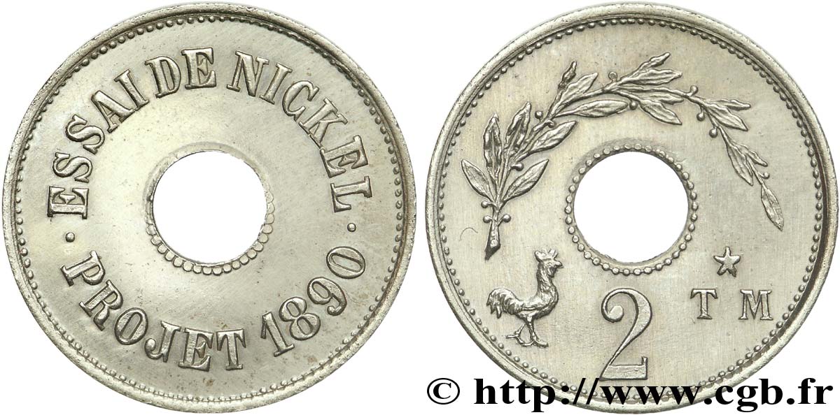Essai de 2 centimes en nickel 1890  VG.4124  SUP60 