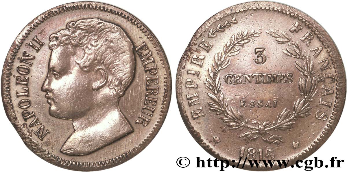 Essai de 3 centimes en bronze 1816  VG.2414  TTB 
