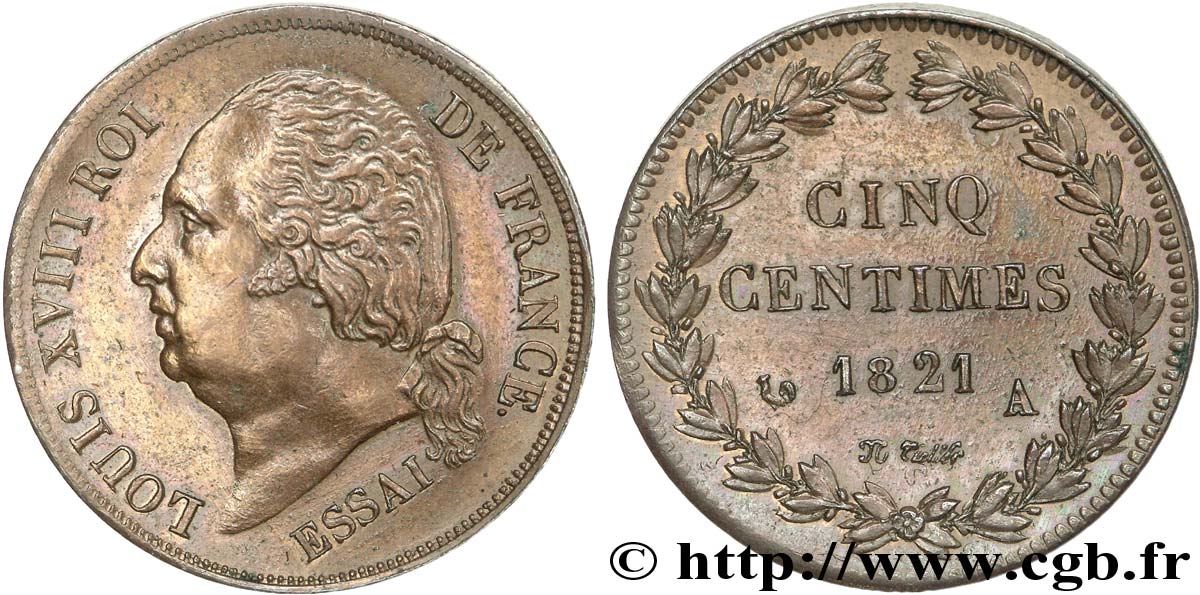 Essai de 5 centimes en bronze 1821 Paris VG.2534  AU 