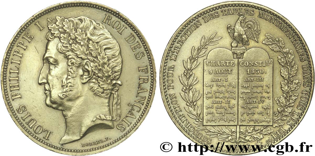 Médaille commémorative, module du décime en bronze doré 1839   EBC55 