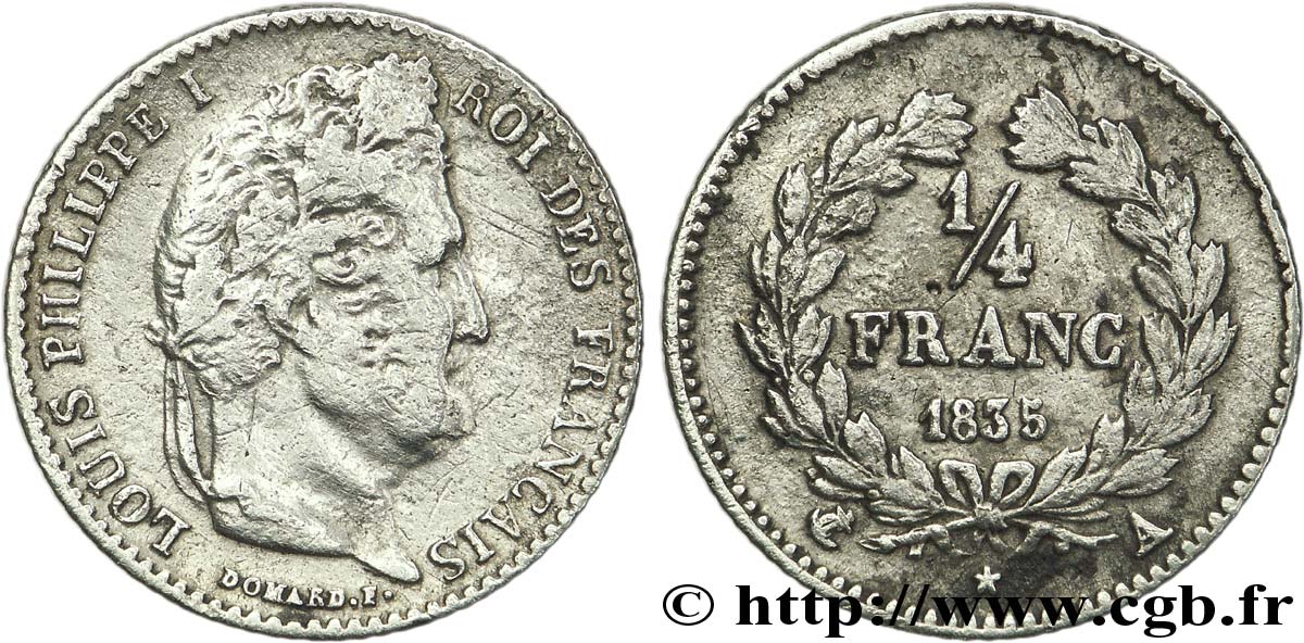 1/4 franc Louis-Philippe 1835 Paris F.166/49 VF20 