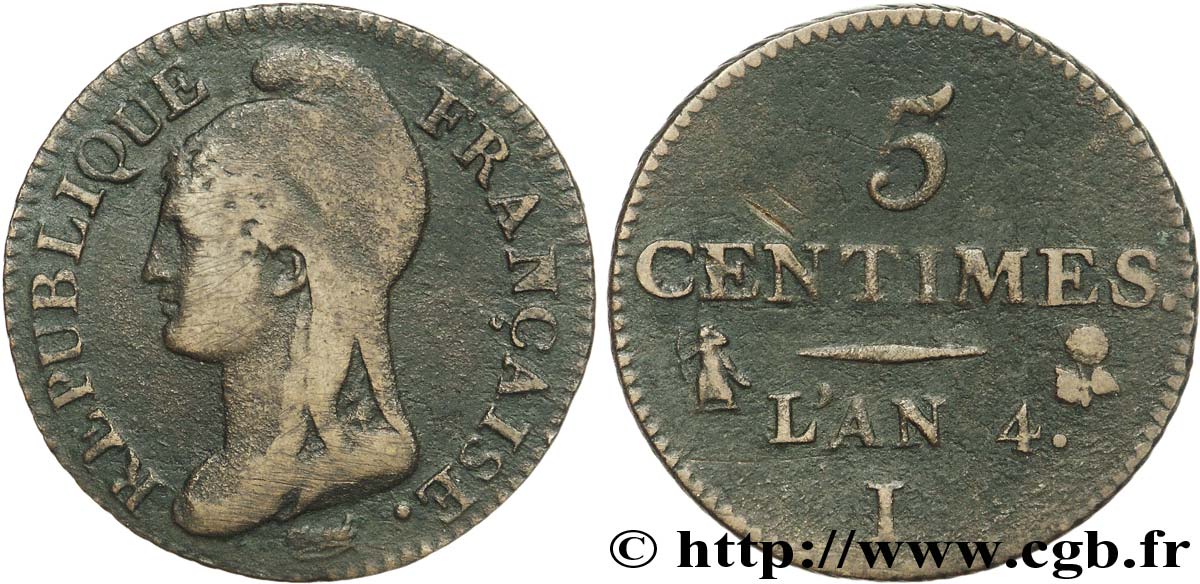 5 centimes Dupré, petit module 1796 Limoges F.113/2 TB39 