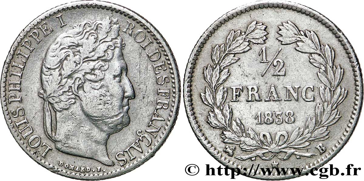 1/2 franc Louis-Philippe 1838 Rouen F.182/74 TTB45 