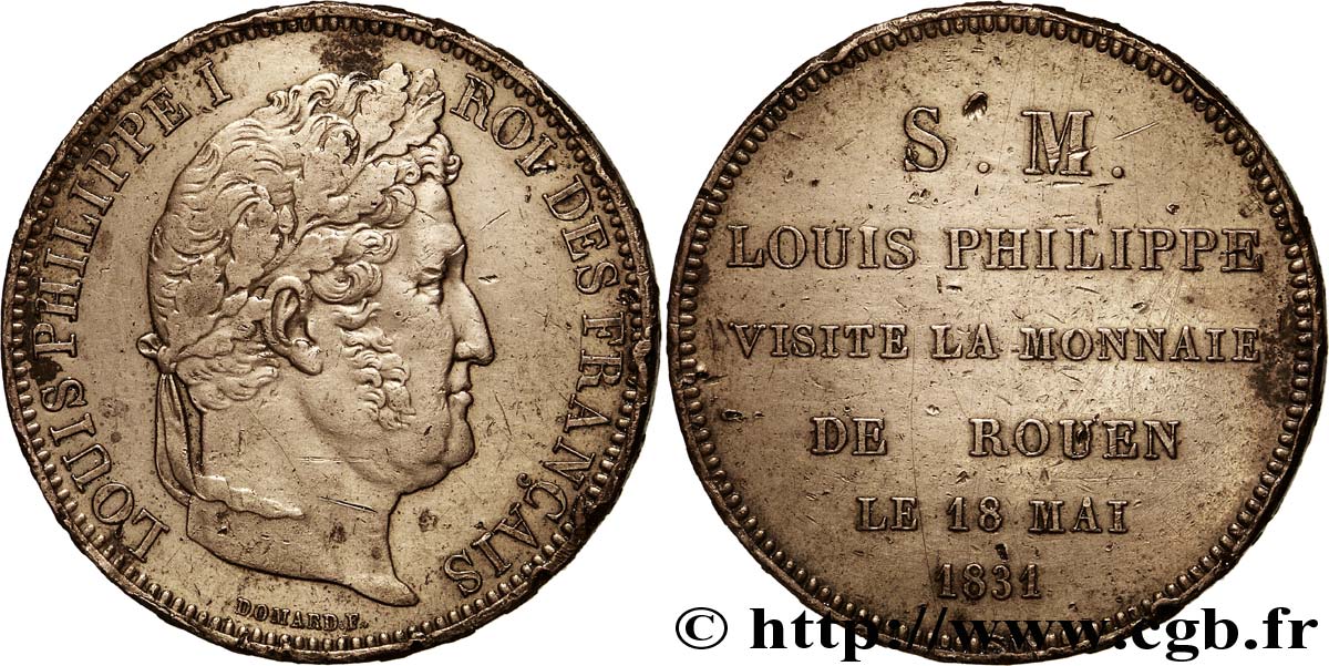Monnaie de visite au module de 5 francs pour Louis-Philippe à la Monnaie de Rouen 1831 Rouen VG.2825  SS 