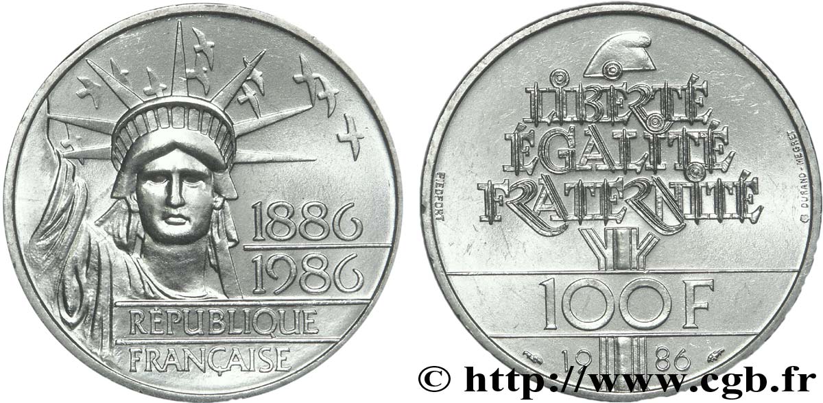 sup. 100 FRANCS "LIBERTE 1886-1986" PIEDFORT BE sous CAPSULE ARGENT 30 gr 