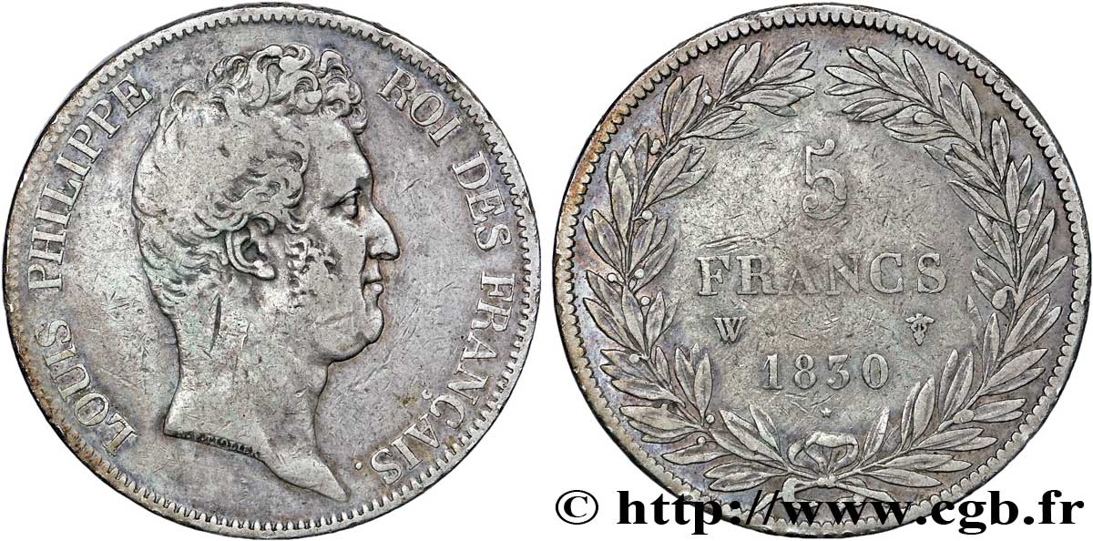 5 francs type Tiolier sans le I, tranche en creux 1830 Lille F.313/4 S28 