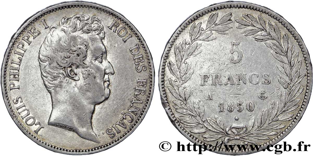 5 francs type Tiolier avec le I, tranche en relief 1830 Paris F.316/1 BB48 