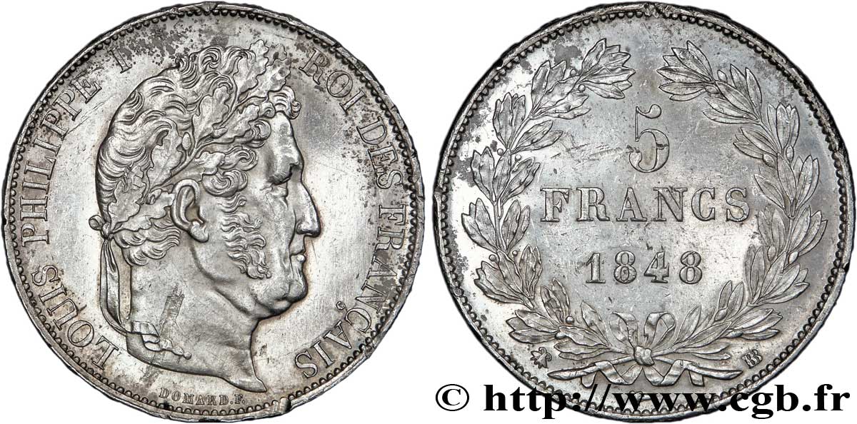 5 francs IIIe type Domard 1848 Strasbourg F.325/18 BB52 