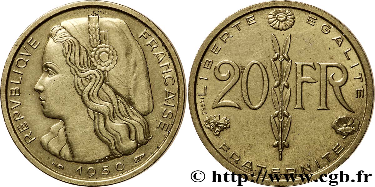 Essai du concours de 20 francs par Simon 1950 Paris Maz.2764 var. AU 