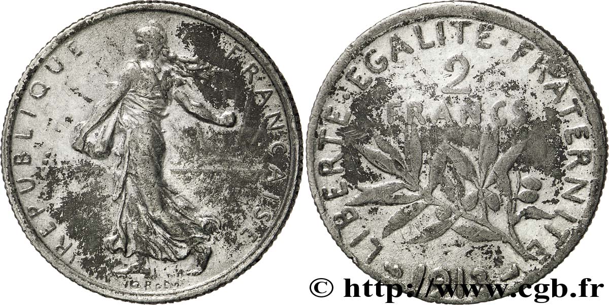 Faux de 2 francs Semeuse 1913  F.266/14 var. AU50 